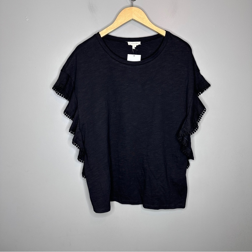 NWT Cotton bleu black crochet sleeve oversized Tshirt